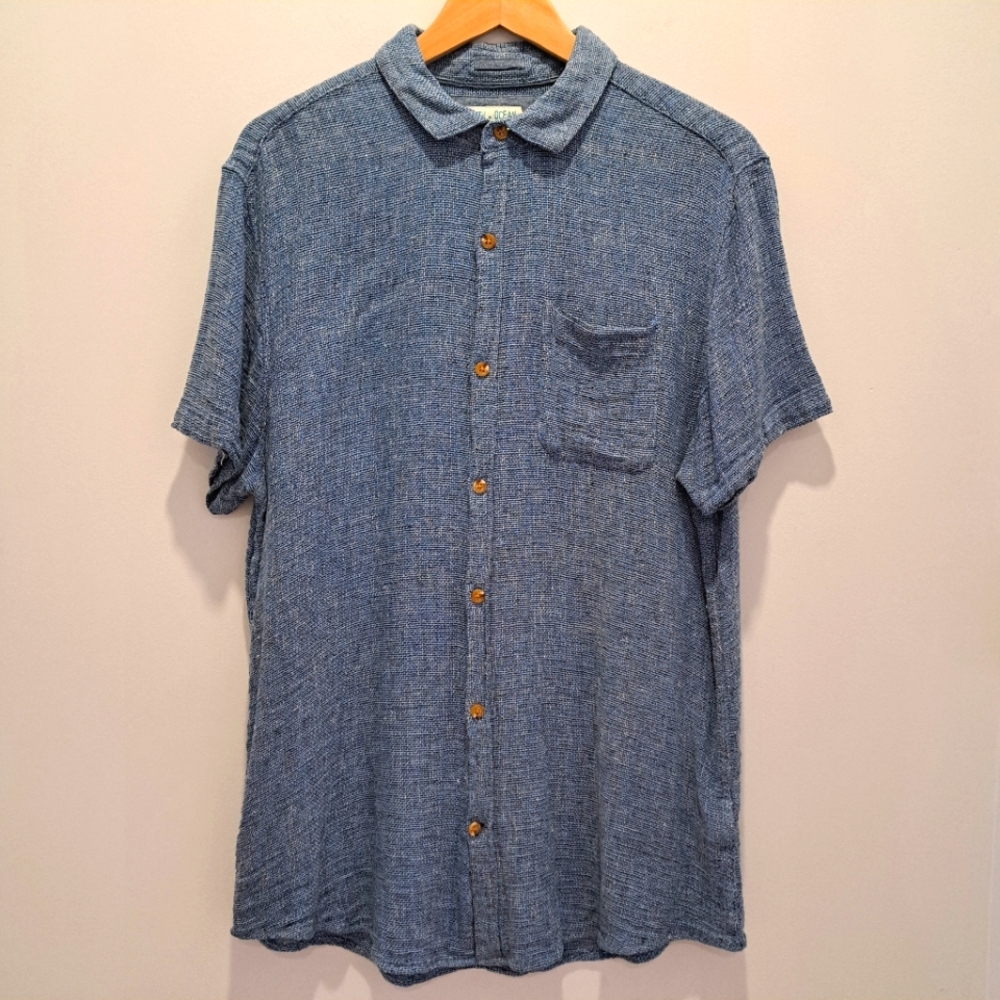 Tenth+Ocean Washable Linen Short-Sleeve Button Down Quiet Luxury Shirt Mens L